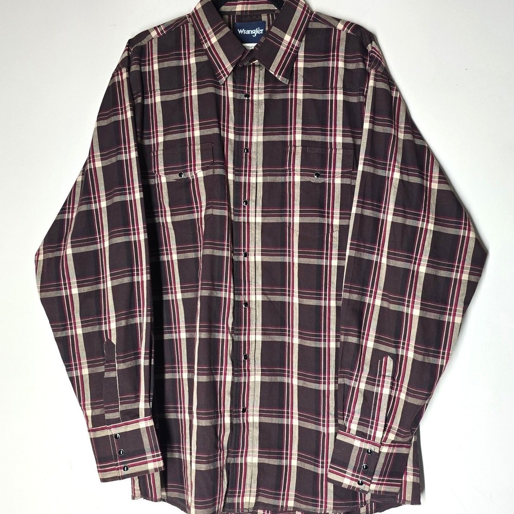 Wrangler Vintage Plaid Pearl Snap Western Cowboy Shirt Mens XLT